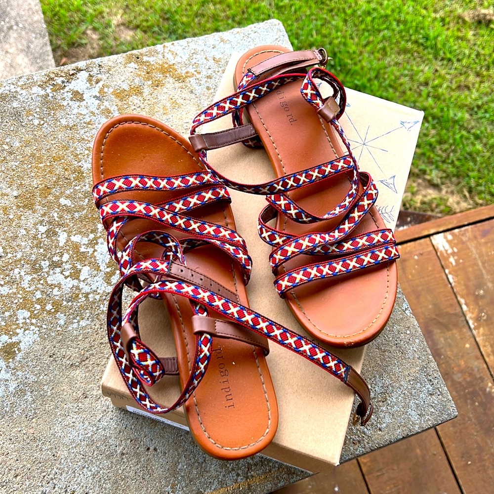 Multi color ankle wrap sandals